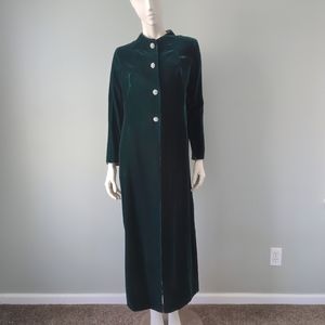 Rare! Dark Green Vintage Velvet Rhinestone Button Long Duster Opera Coat 10 S M